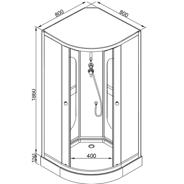 Душевая кабина Deto L 80x80 см без крыши, полукруглые, четверть круга - фото 2