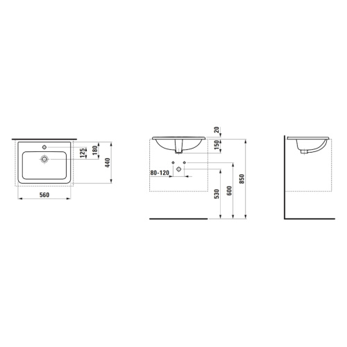 Раковина Laufen Pro 56 см с 3 отверстиями для смесителя - фото 4