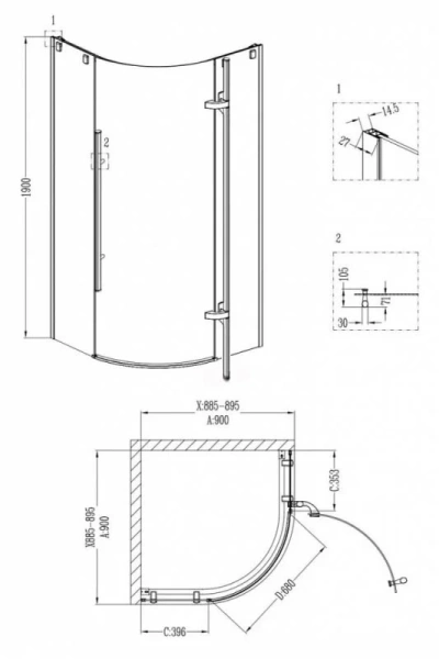 Душевой уголок Grossman Style 90x90 см дверь распашная, прозрачные - фото 8