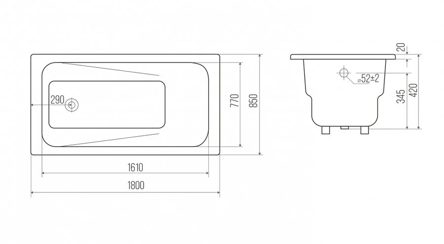 Ванна чугунная Goldman Art, 180 х 85 см, цвет белый, AT18085 - фото 2