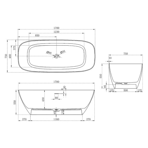 Ванна из искусственного камня Vincea 170x75 см белая матовая - фото 4