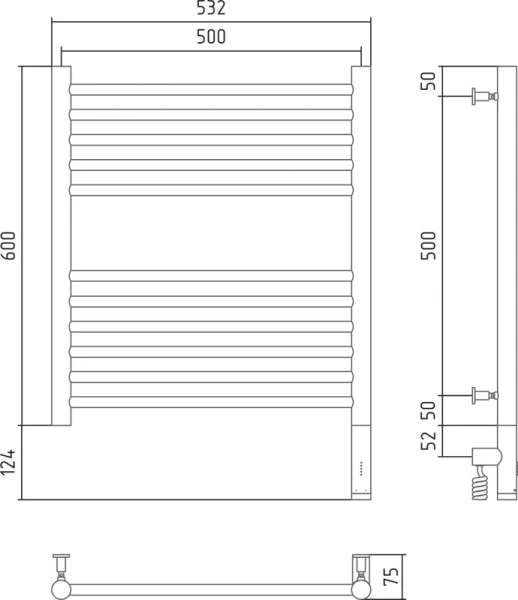 Полотенцесушитель электрический Сунержа Богема 3.0 5805-6050 50х60 см перемычка прямая - фото 4