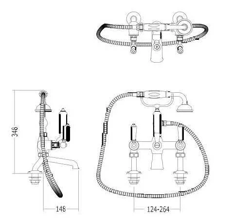 Смеситель для ванны с лейкой и шлангом Devon&Devon Black Dandy MARF40BBD - фото 2