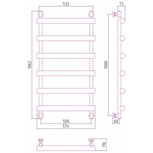 Полотенцесушитель водяной Сунержа Атлант 0226-1050 50х100 см лесенка - фото 2