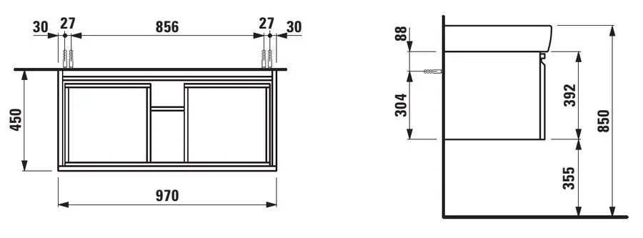 Тумба под раковину подвесная Laufen Pro 97 см белая матовая, по запросу - фото 2