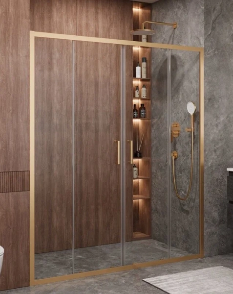 Душевая дверь в нишу Cezares Molveno 170 см стекло прозрачное профиль золото - фото 1