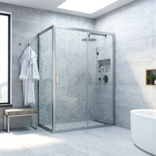 Душевой уголок профиль матовый хром стекло прозрачное Vegas-glass, прямоугольные - фото 2