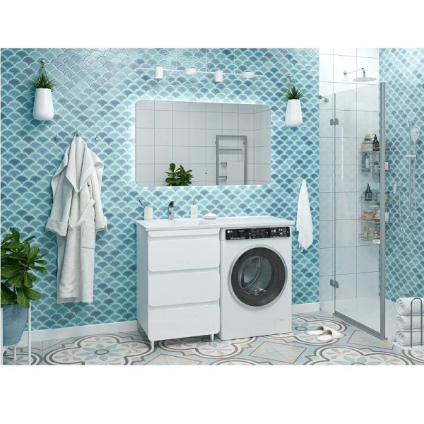 Тумба под раковину напольная Misty Чегет 55 см белая, моноблок, для стиральной машины - фото 5