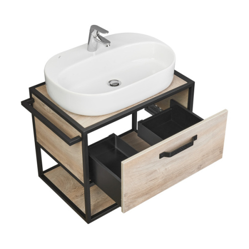 Тумба под раковину подвесная Акватон Лофт Фабрик 65 см дуб эндгрейн, светло-коричневая, комбинированная - фото 7