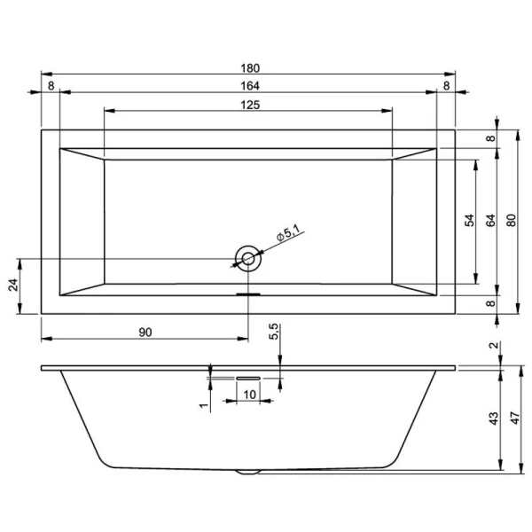Акриловая ванна Riho Rething Cubic 180 x 80 см Pulg&Play, B106011005 - фото 4