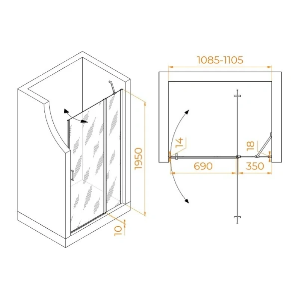 Душевая дверь в нишу RGW Leipzig LE-004 110 см профиль хром, стекло прозрачное - фото 2