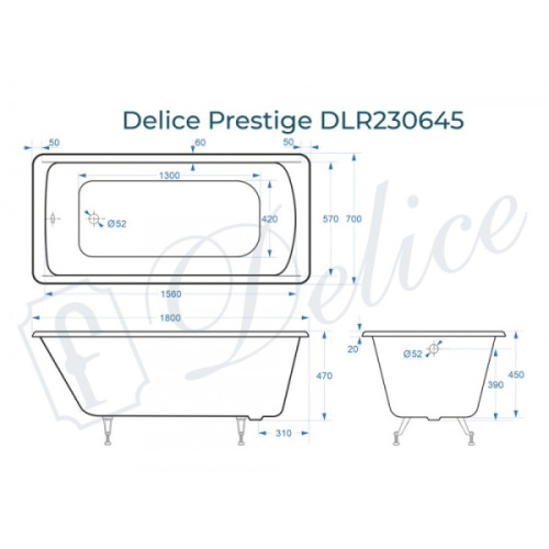 Ванна чугунная Delice Prestige 180х70 см белая - фото 4