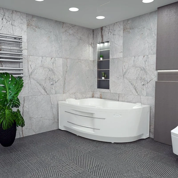 Гидромассажная ванна Радомир Ирма 2-81-2-1-9-216/2-81-2-2-9-216, 149 x 96.5 см, L/R, рама-подставка, фронтальная панель, слив-перелив, гидромассаж Терапия хром КУ 200, белая, с гидромассажем - фото 5