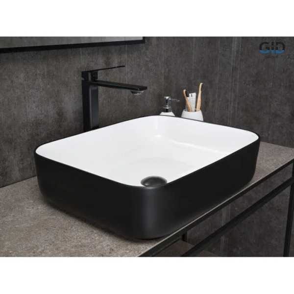 Раковина GID Geometrico Nc366 50 см белая/черная, в форме чаши, прямоугольной формы - фото 5