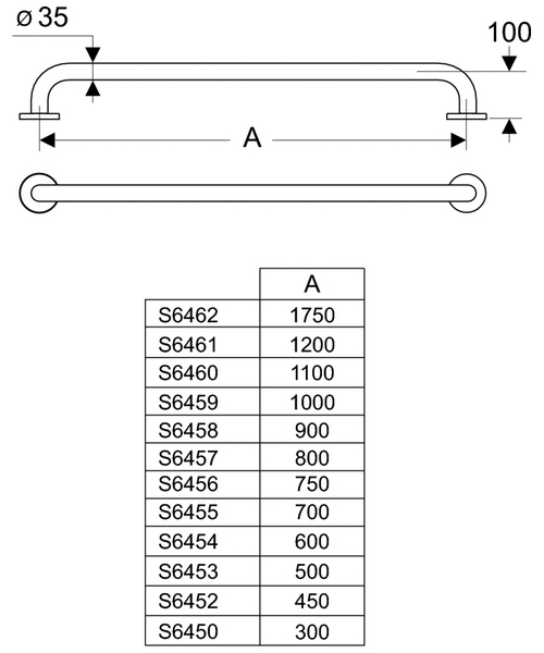 Поручень для ванной Ideal Standard Contour S6450 опорный прямой - фото 3