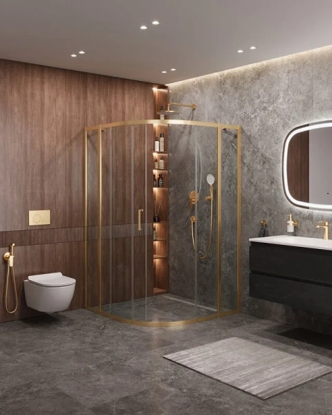 Душевой уголок Cezares Molveno 110х110 см стекло прозрачное профиль золото - фото 4