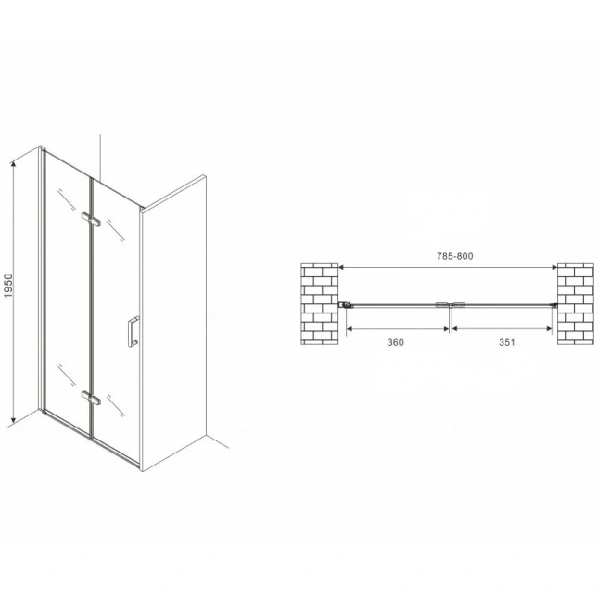Душевая дверь в нишу Abber Sonnenstrand 80 см профиль хром, стекло прозрачное, современные, hi-tech - фото 2