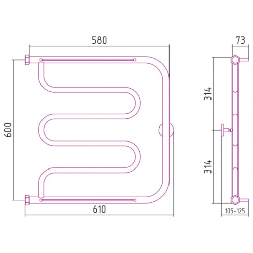 Полотенцесушитель водяной Сунержа Лира+ 60x60 см другие цветовые решения - фото 3