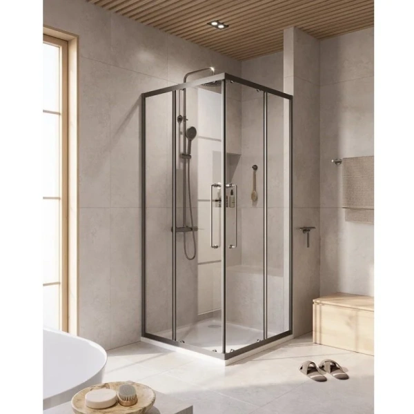 Душевой уголок Cezares Relax 90x90 см профиль оружейная сталь стекло прозрачное - фото 1