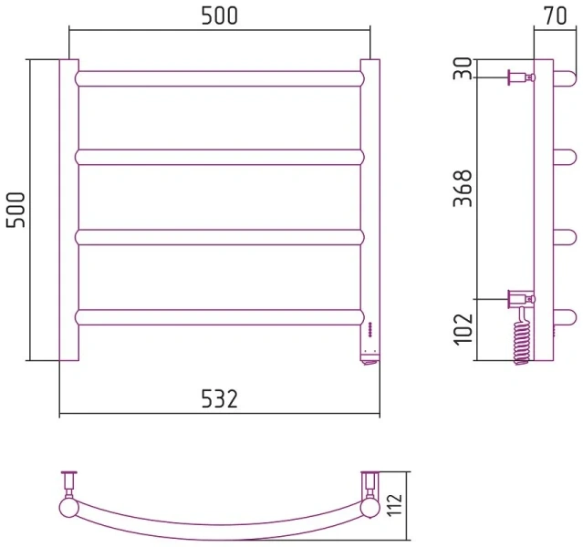 Полотенцесушитель электрический Сунержа Галант 4.0 50х50 см правый без покрытия, лесенка, вертикальные - фото 4