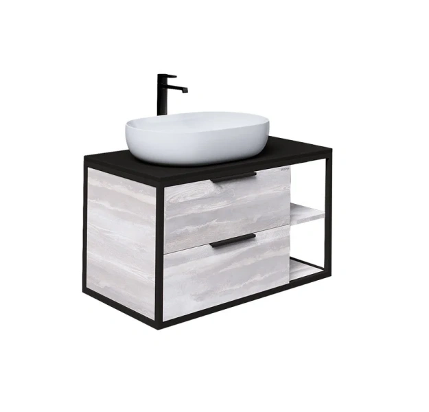 Тумба под раковину подвесная Grossman Лофт 90 см шанико/черная, современная, hi-tech, лофт - фото 3