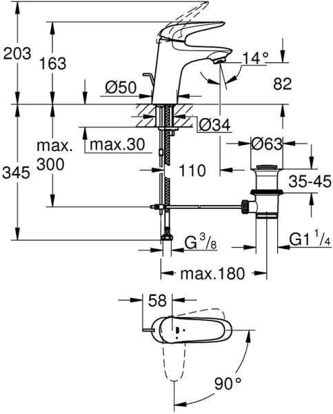 Смеситель для раковины с функцией энергосбережения белая луна Grohe Eurostyle New, белые - фото 4
