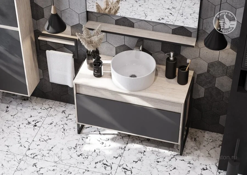 Зеркало Акватон Лофт Урбан 100 см дуб орегон, в черной раме - фото 6