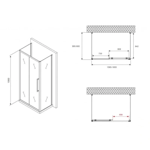 Душевой уголок Abber Schwarzer Diamant 160х90 см пристенный - фото 2