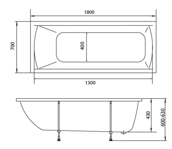 Ванна акриловая Creto Modalia 9-18070, 180 x 70, белый - фото 2