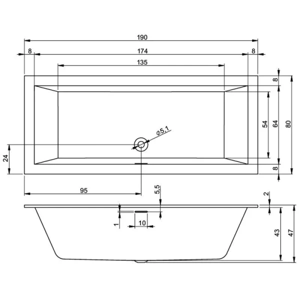 Акриловая ванна Riho Rething Cubic Fall Plug & Play, B108023005, 190 x 80 см, литые панели, левая, цвет белый - фото 2