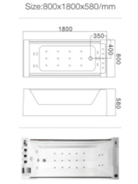 Ванна гидромассажная Frank F104, отдельностоящая, 180 x 80 x 58 см, 2042042, 180х80 - фото 4