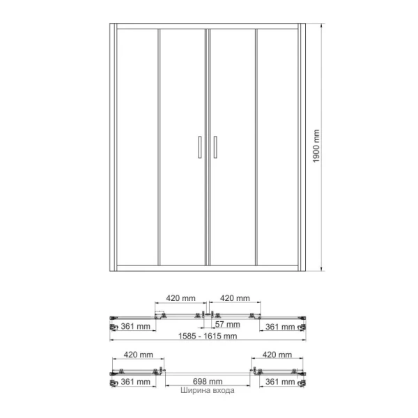 Душевая дверь в нишу WasserKRAFT Lippe 160 см профиль хром, стекло прозрачное - фото 2