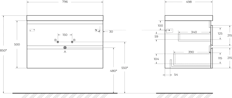 Тумба с раковиной подвесная Cezares MOLVENO-80-2C-SO 80 см с двумя ящиками - фото 2