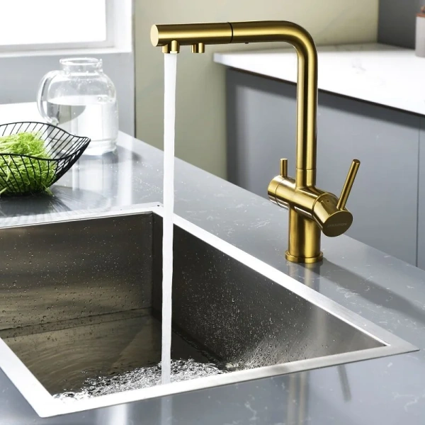 Смеситель для питьевой воды Paulmark Serpentine брашированное золото, высокие, из латуни, округлая форма, для питьевой воды с фильтром - фото 5