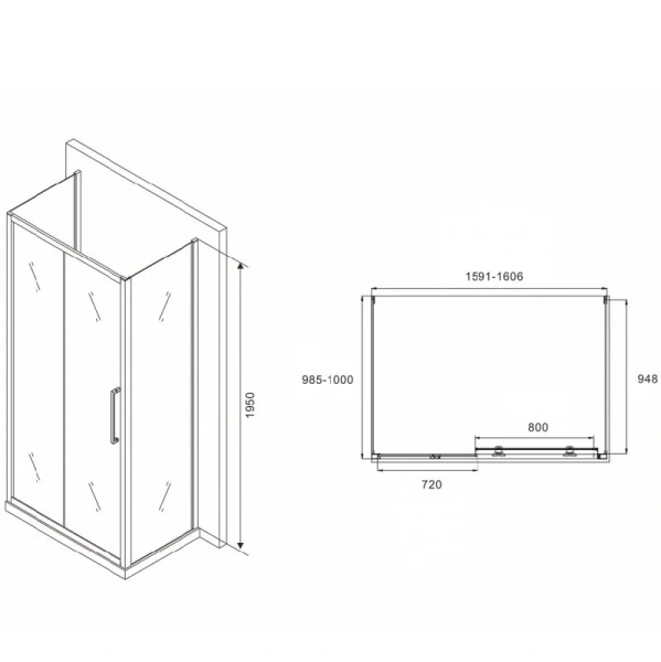 Душевой уголок Abber Schwarzer Diamant AG30160H-S100-S100 160x100 см пристенный, прямоугольные - фото 2