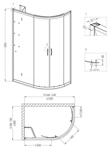 Душевой уголок Grossman Classic 120x80 см левый, асимметричные - фото 2