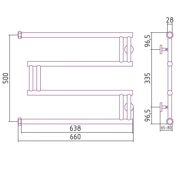 Полотенцесушитель водяной Сунержа High-Tech+ 65х50 см без покрытия - фото 2