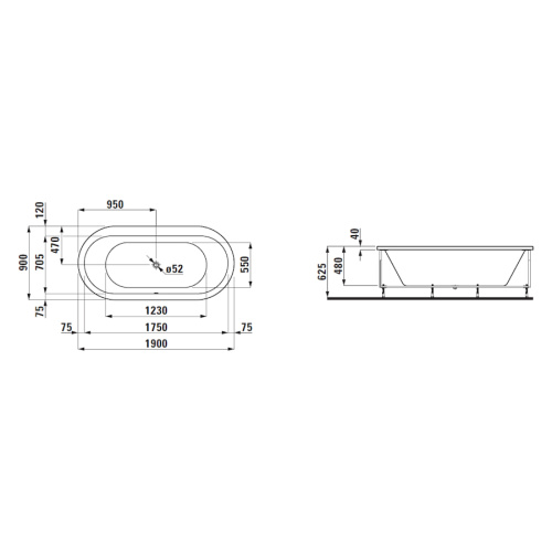 Ванна с гидромассажной системой 675 Laufen Solutions, акриловые - фото 2