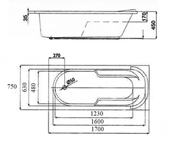 Ванна акриловая Vincea VBT-2A170, 170 x 75 см, без опоры, белый - фото 2