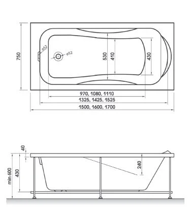 Ванна акриловая Relisan Elvira 150 х 75 см - фото 3