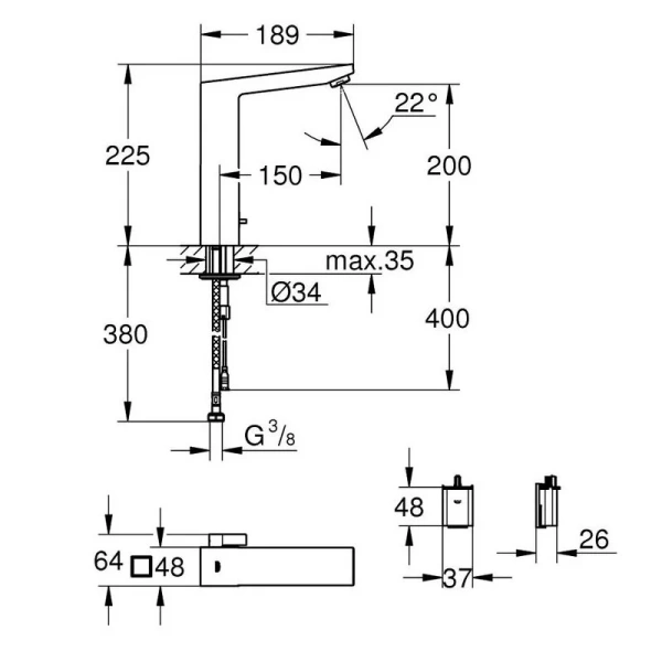 Смеситель для раковины сенсорный Grohe Eurocube 36441000 - фото 2