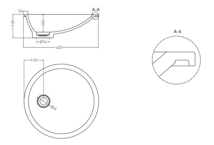 Раковина Salini Marea 08 42 см в цвете по RAL, современные, hi-tech - фото 2