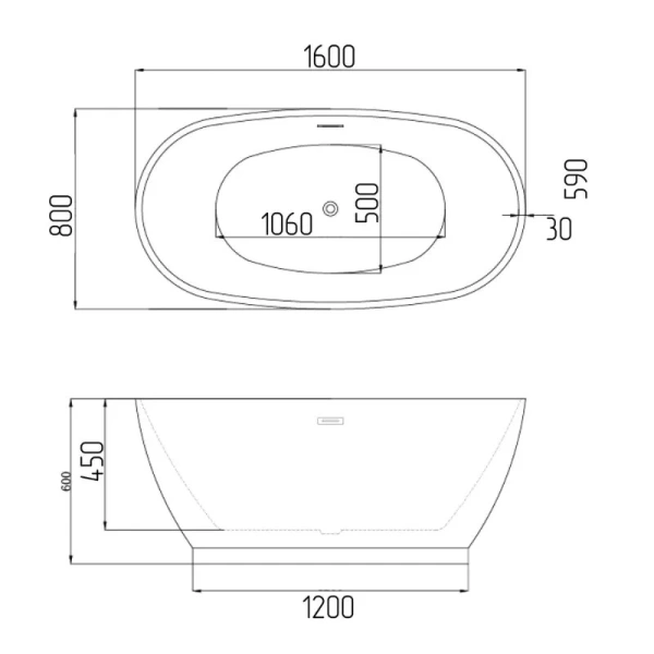 Ванна акриловая Grossman Classic GR-2602, 160 x 80 см, белая - фото 2