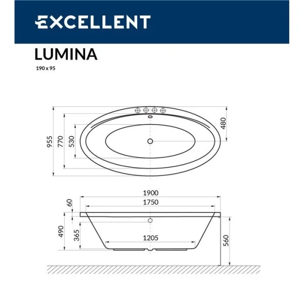 Ванна гидромассажная Excellent Lumina Soft 190 x 95 см, белый/бронза, WAEX.LUM19.SOFT.BR - фото 2