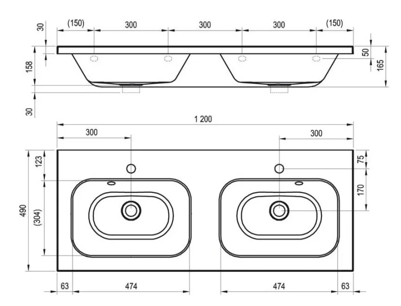 Раковина двойная накладная Ravak Chrome 1200 XJG011120, XJG012120 - фото 2