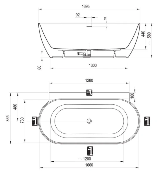 Ванна акриловая Ravak Freedom W II TEC CC71400000, 170 x 87 см, синяя, слив-перелив белый - фото 2