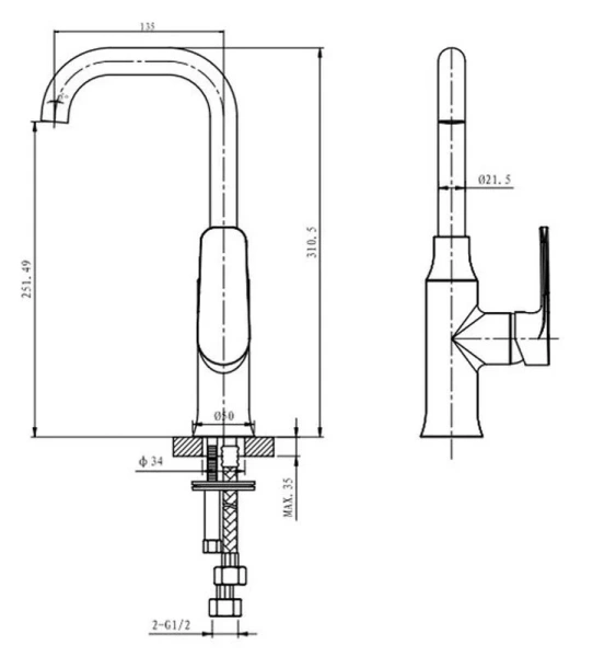 Смеситель для раковины Caprigo Atlantic 51-024-crm, хром (УК042933) - фото 2