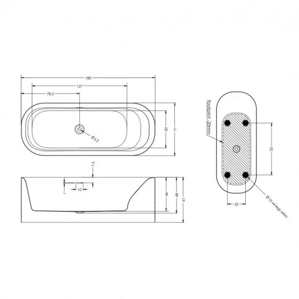 Ванна акриловая Riho Devotion Free Fall B095002005, 180 x 71 см, наполнение через перелив, цвет белый - фото 2