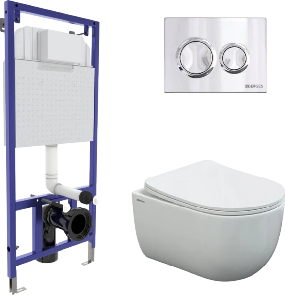 Унитаз с инсталляцией BERGES Ventas клавиша О3 хром - фото 1