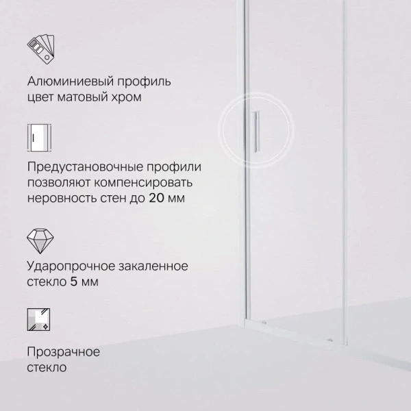 Душевая дверь в нишу AM.PM Gem Solo 140 см W90G-140-1-195, прозрачные - фото 7